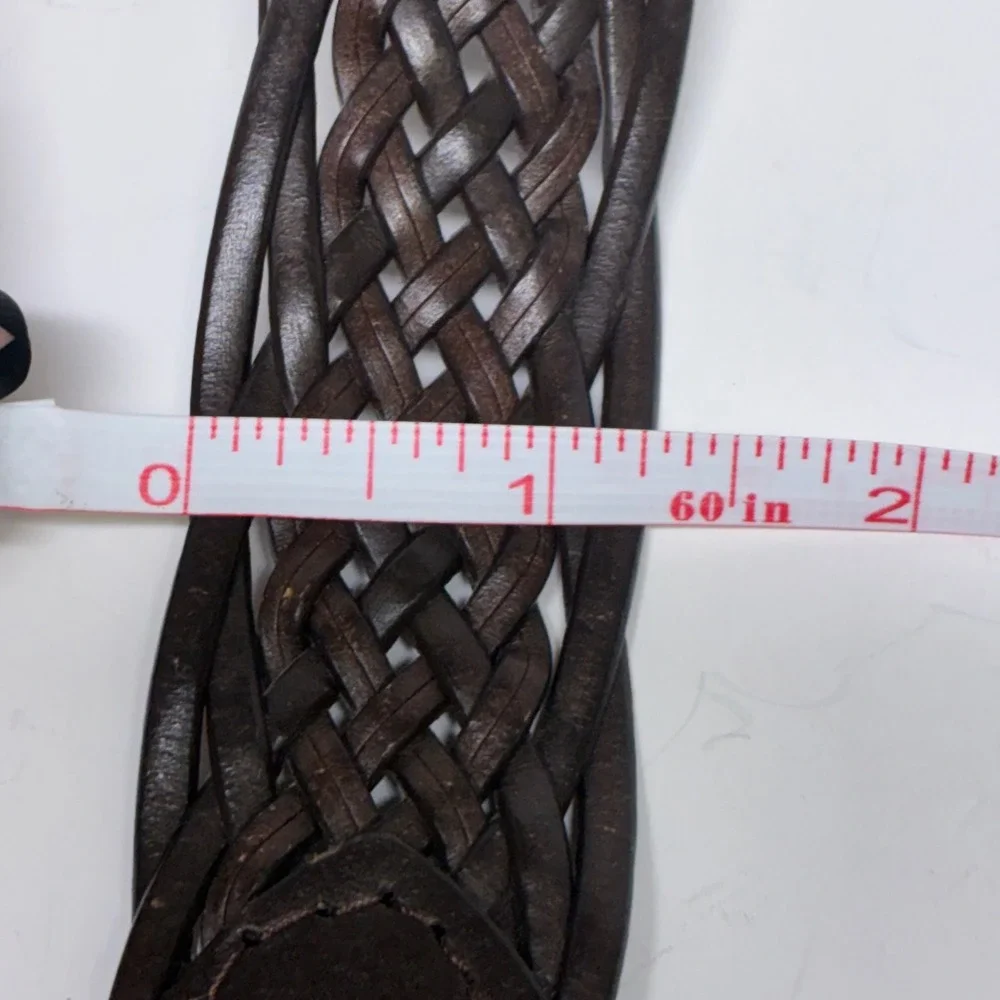 New York & Co. Braided Belt Womens M/L Brown Bonded Leather Woven Gold Buckle